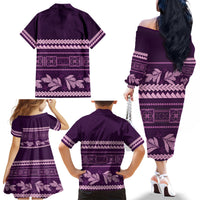 Purple Samoa Siapo Teuila Flowers Family Matching Off The Shoulder Long Sleeve Dress and Hawaiian Shirt LT14 - Polynesian Pride