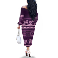 Purple Samoa Siapo Teuila Flowers Family Matching Off The Shoulder Long Sleeve Dress and Hawaiian Shirt LT14 - Polynesian Pride