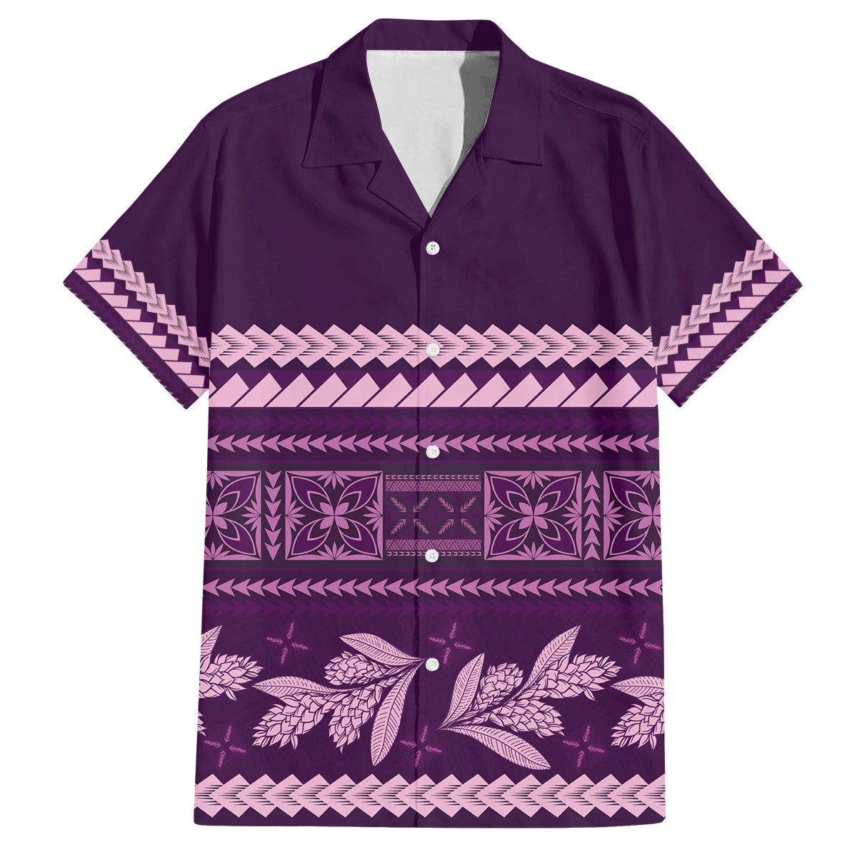 Purple Samoa Siapo Teuila Flowers Family Matching Off Shoulder Maxi Dress and Hawaiian Shirt