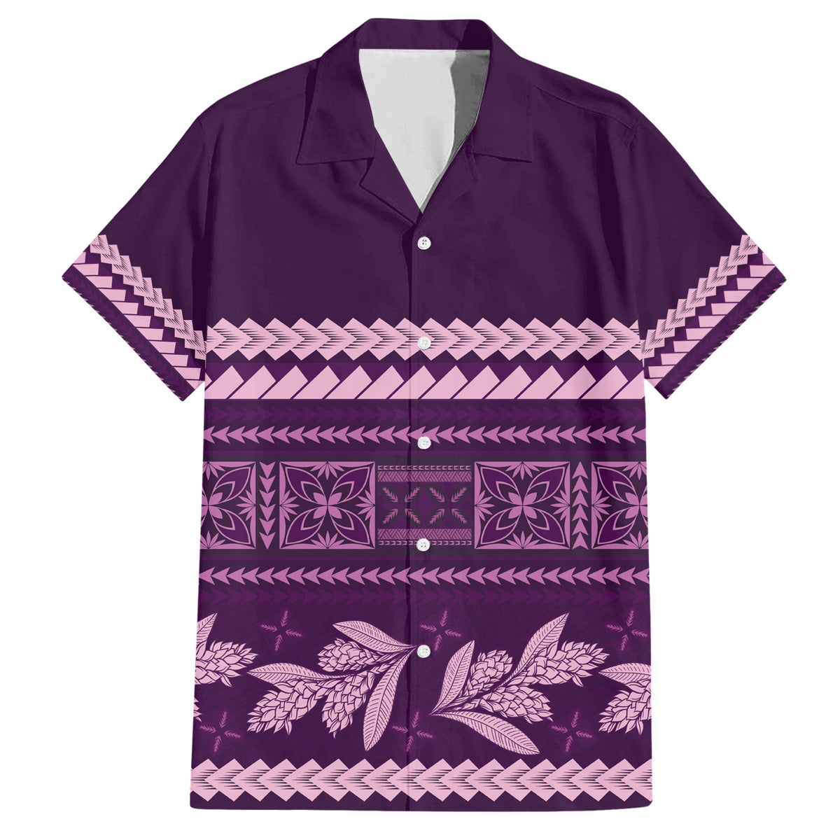 Purple Samoa Siapo Teuila Flowers Family Matching Short Sleeve Bodycon Dress and Hawaiian Shirt LT14 Dad's Shirt - Short Sleeve Purple - Polynesian Pride