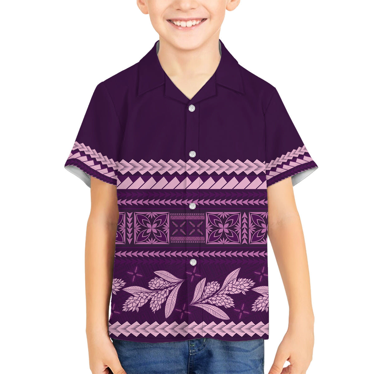 Purple Samoa Siapo Teuila Flowers Family Matching Tank Maxi Dress and Hawaiian Shirt