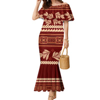 Red Samoa Siapo Teuila Flowers Family Matching Mermaid Dress and Hawaiian Shirt