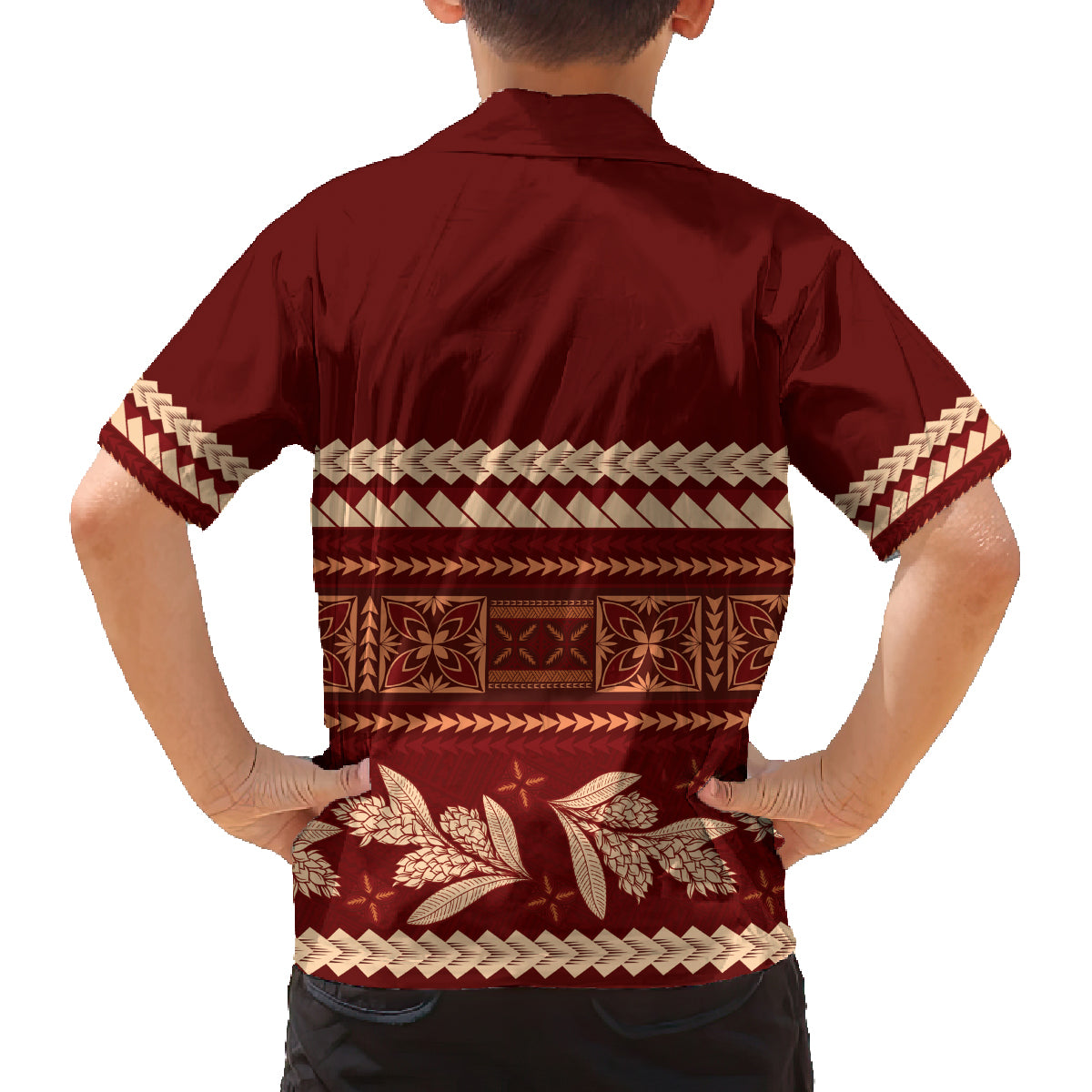 Red Samoa Siapo Teuila Flowers Family Matching Off The Shoulder Long Sleeve Dress and Hawaiian Shirt