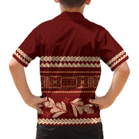 Red Samoa Siapo Teuila Flowers Family Matching Off Shoulder Short Dress and Hawaiian Shirt