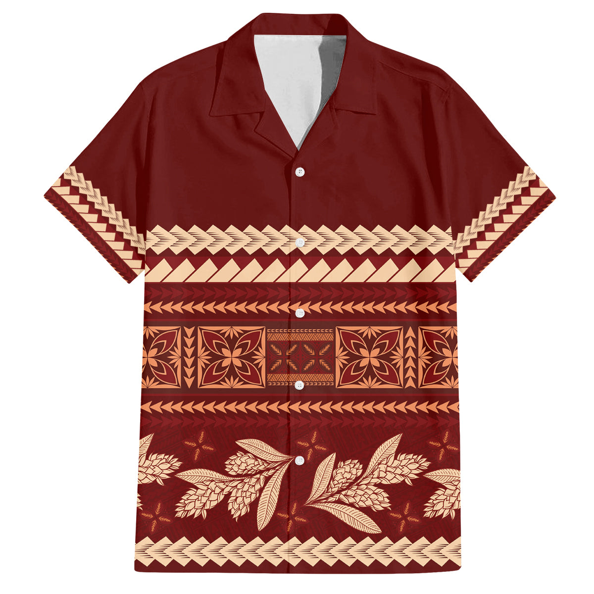 Red Samoa Siapo Teuila Flowers Family Matching Off Shoulder Short Dress and Hawaiian Shirt