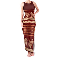 Red Samoa Siapo Teuila Flowers Family Matching Tank Maxi Dress and Hawaiian Shirt