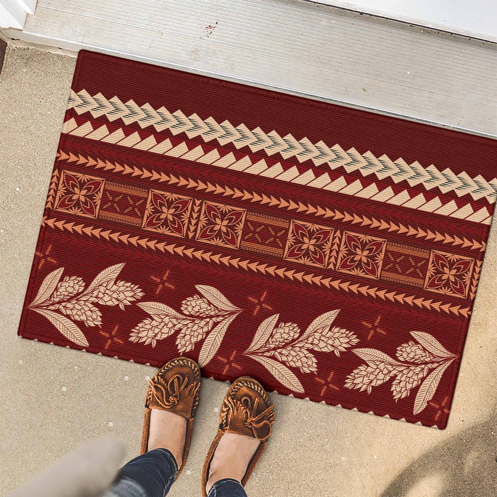 Red Samoa Siapo Teuila Flowers Rubber Doormat