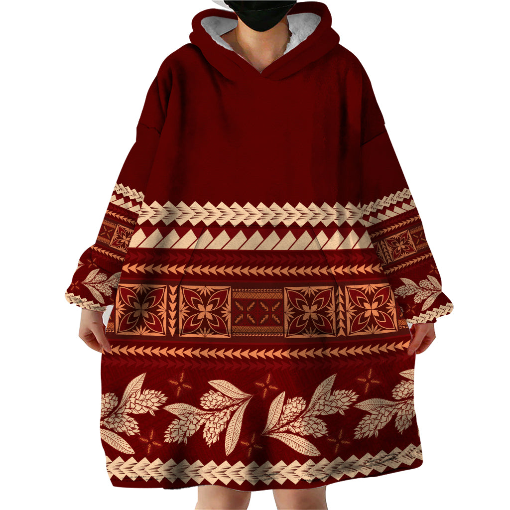 Red Samoa Siapo Teuila Flowers Wearable Blanket Hoodie