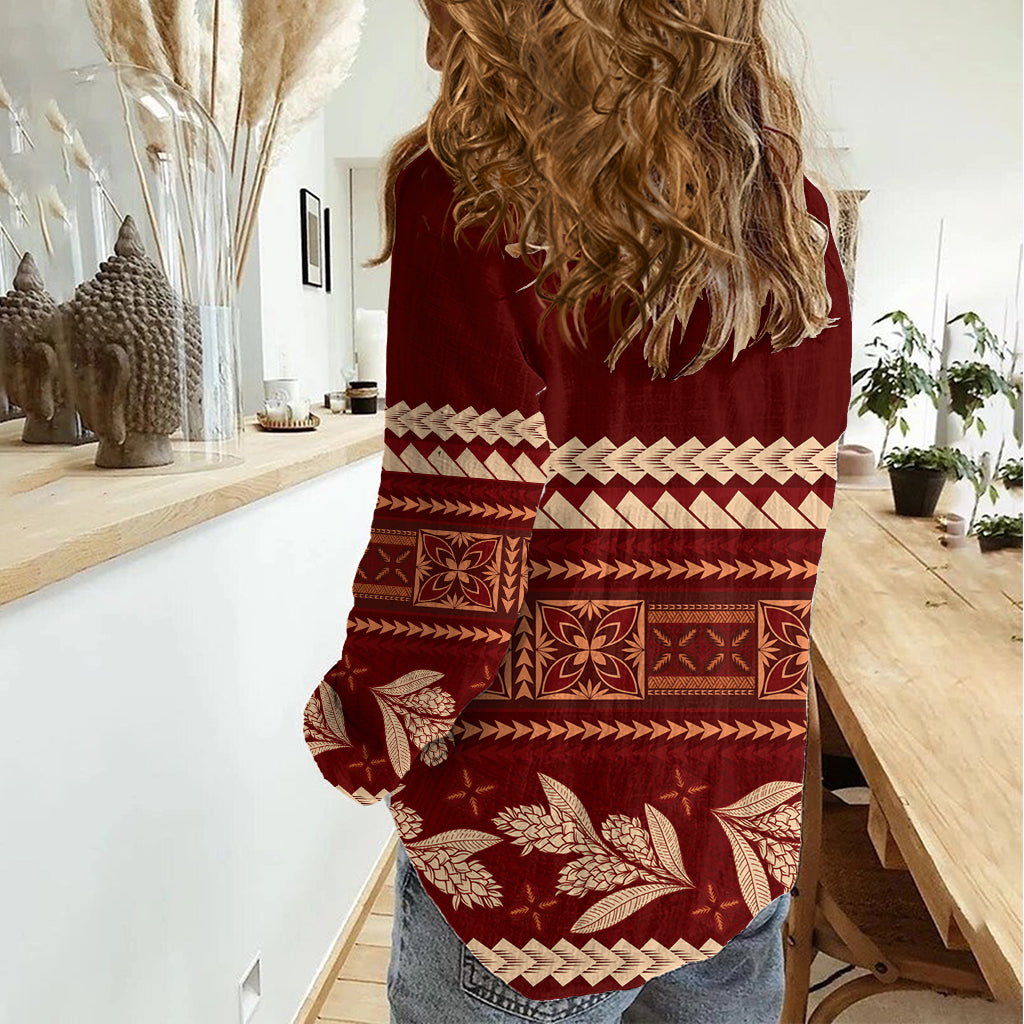 Red Samoa Siapo Teuila Flowers Women Casual Shirt