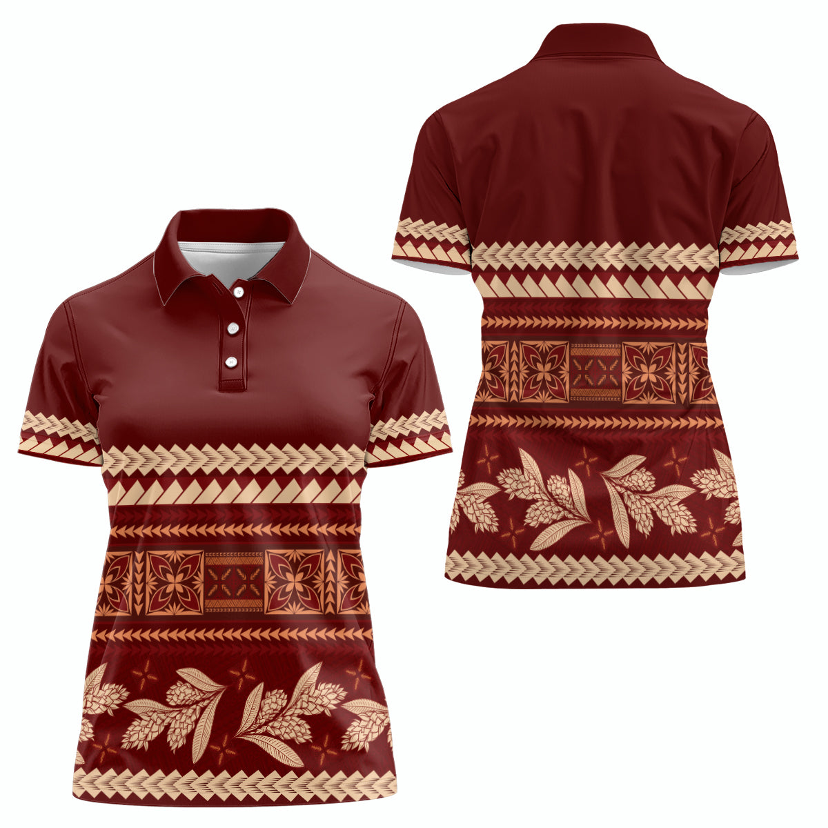 Red Samoa Siapo Teuila Flowers Women Polo Shirt