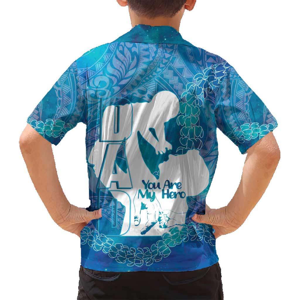 Turquoise Polynesia Father's Day Family Matching Long Sleeve Bodycon Dress and Hawaiian Shirt Dad You Are My Hero LT14 - Polynesian Pride