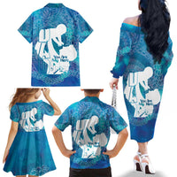 Turquoise Polynesia Father's Day Family Matching Off The Shoulder Long Sleeve Dress and Hawaiian Shirt Dad You Are My Hero LT14 - Polynesian Pride