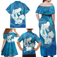 Turquoise Polynesia Father's Day Family Matching Off Shoulder Maxi Dress and Hawaiian Shirt Dad You Are My Hero LT14 - Polynesian Pride