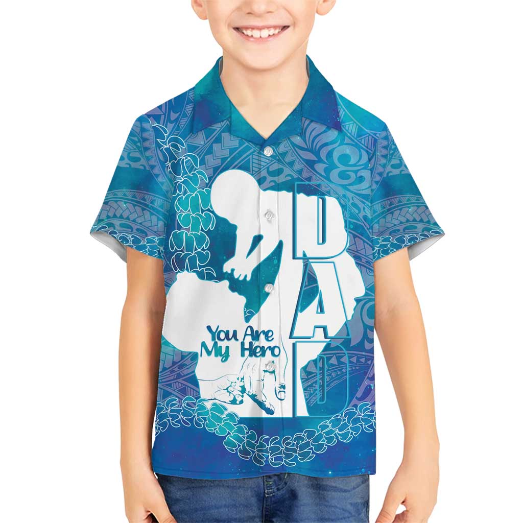 Turquoise Polynesia Father's Day Family Matching Tank Maxi Dress and Hawaiian Shirt Dad You Are My Hero LT14 Son's Shirt Turquoise - Polynesian Pride