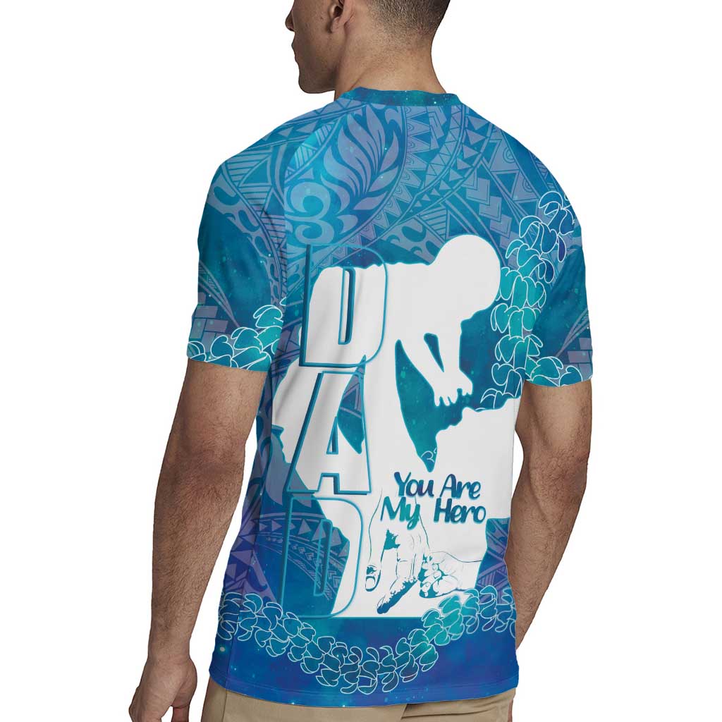 Turquoise Polynesia Father's Day Rugby Jersey Dad You Are My Hero