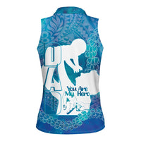 Turquoise Polynesia Father's Day Women Sleeveless Polo Shirt Dad You Are My Hero