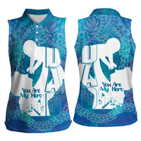 Turquoise Polynesia Father's Day Women Sleeveless Polo Shirt Dad You Are My Hero