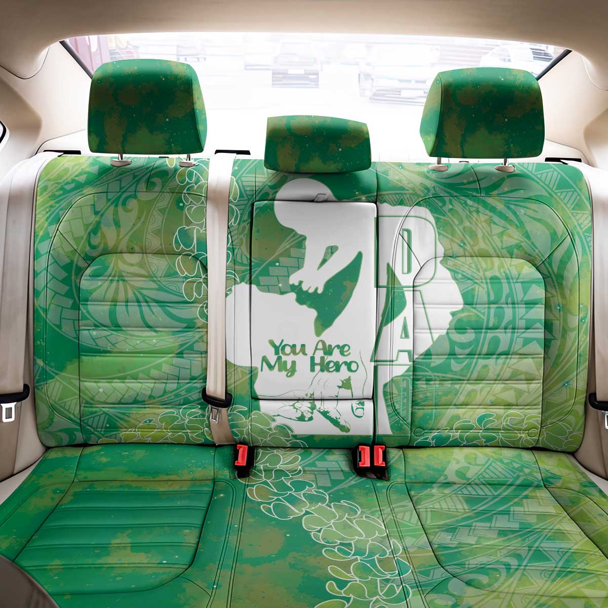 Green Polynesia Father's Day Back Car Seat Cover Dad You Are My Hero