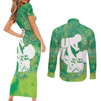 Green Polynesia Father's Day Couples Matching Short Sleeve Bodycon Dress and Long Sleeve Button Shirt Dad You Are My Hero