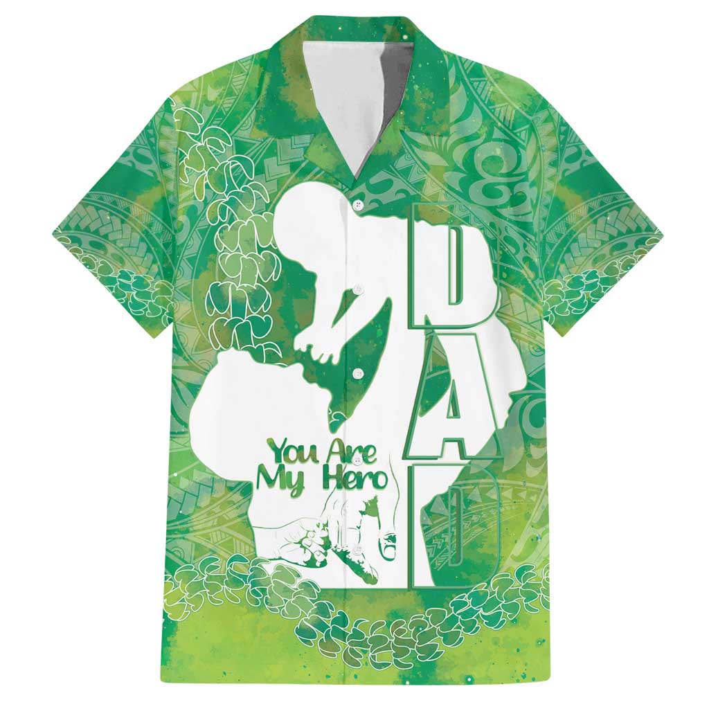 Green Polynesia Father's Day Family Matching Long Sleeve Bodycon Dress and Hawaiian Shirt Dad You Are My Hero LT14 Dad's Shirt - Short Sleeve Green - Polynesian Pride