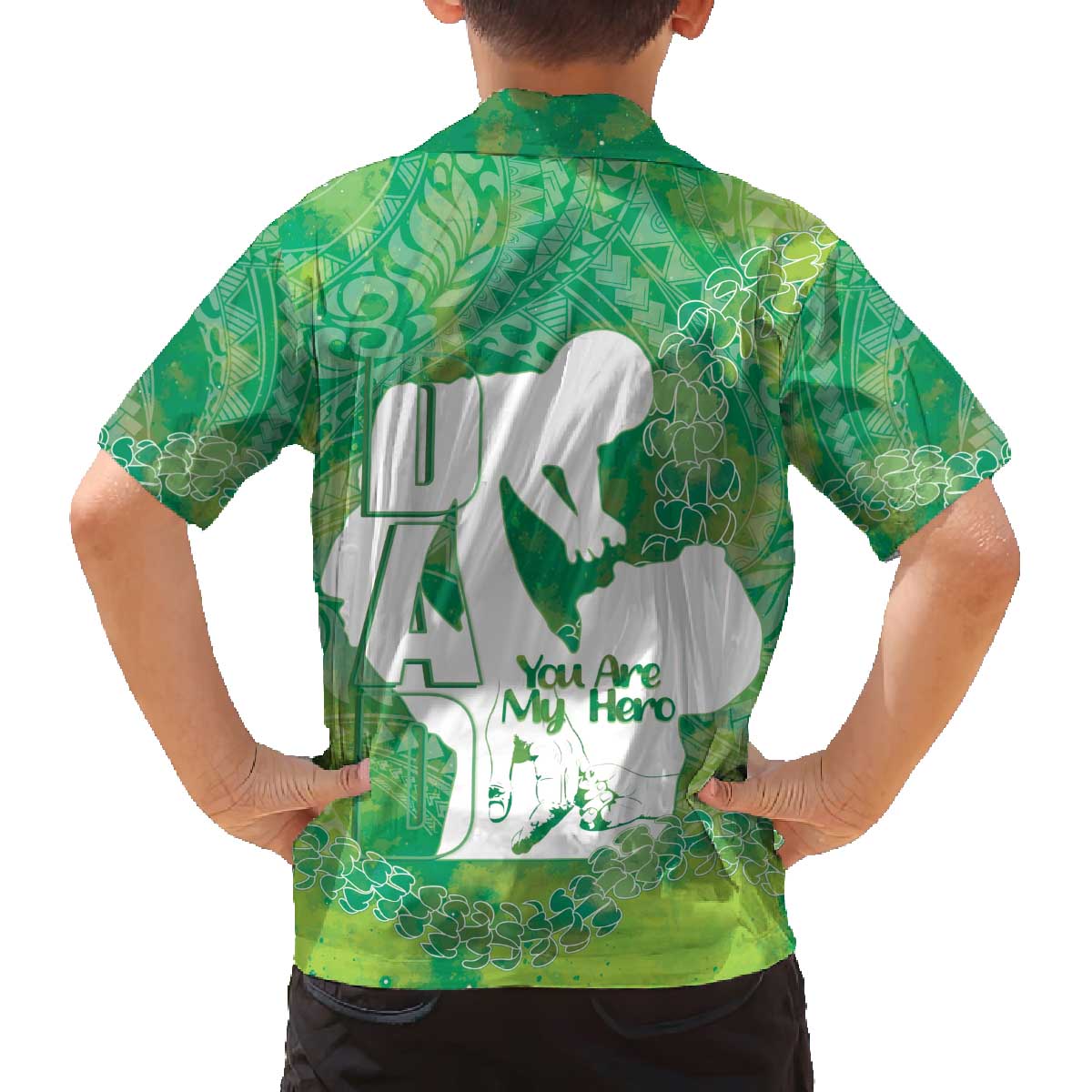 Green Polynesia Father's Day Family Matching Off The Shoulder Long Sleeve Dress and Hawaiian Shirt Dad You Are My Hero LT14 - Polynesian Pride