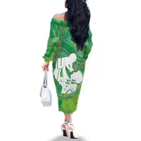 Green Polynesia Father's Day Family Matching Off The Shoulder Long Sleeve Dress and Hawaiian Shirt Dad You Are My Hero LT14 - Polynesian Pride