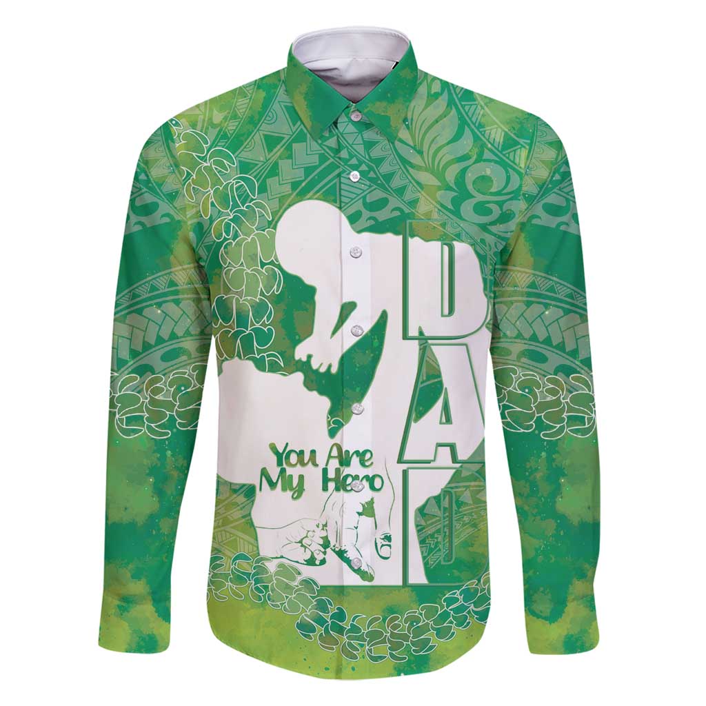 Green Polynesia Father's Day Family Matching Off Shoulder Maxi Dress and Hawaiian Shirt Dad You Are My Hero LT14 Dad's Shirt - Long Sleeve Green - Polynesian Pride