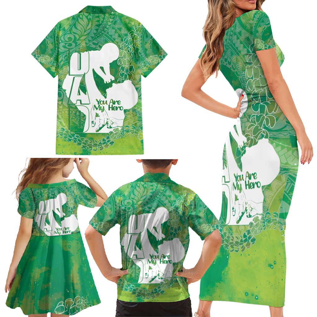 Green Polynesia Father's Day Family Matching Short Sleeve Bodycon Dress and Hawaiian Shirt Dad You Are My Hero LT14 - Polynesian Pride