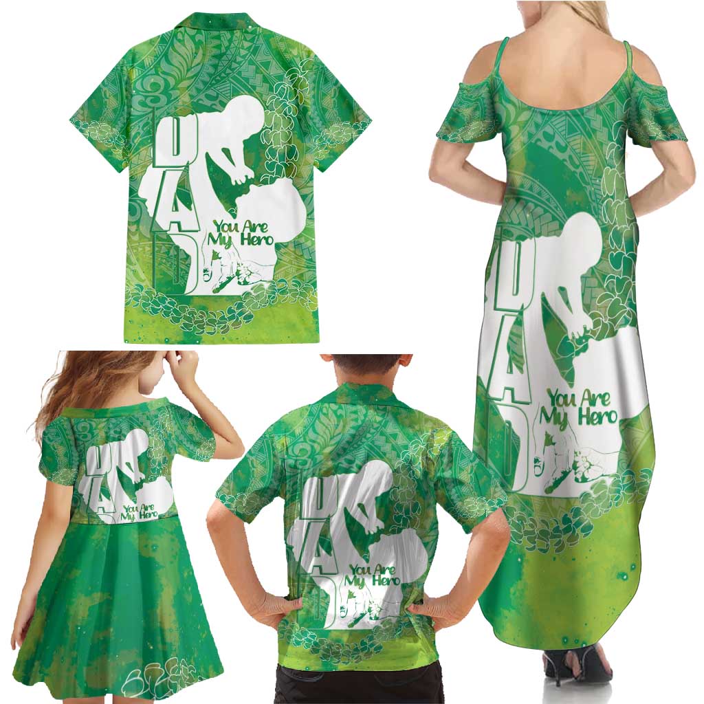 Green Polynesia Father's Day Family Matching Summer Maxi Dress and Hawaiian Shirt Dad You Are My Hero LT14 - Polynesian Pride