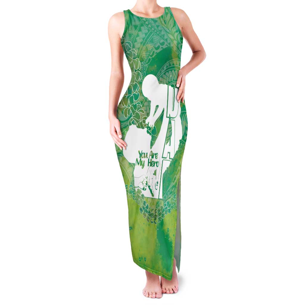 Green Polynesia Father's Day Family Matching Tank Maxi Dress and Hawaiian Shirt Dad You Are My Hero LT14 Mom's Dress Green - Polynesian Pride
