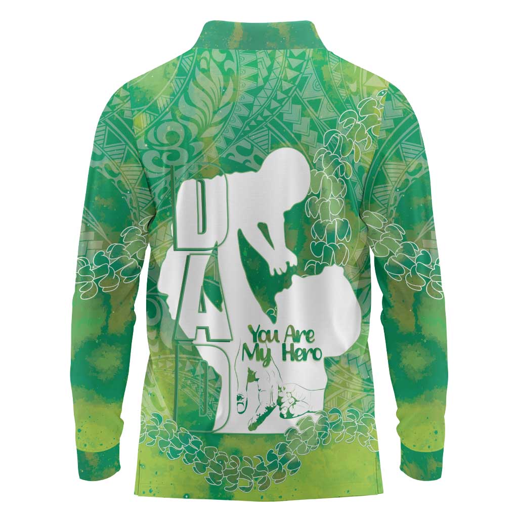 Green Polynesia Father's Day Long Sleeve Polo Shirt Dad You Are My Hero