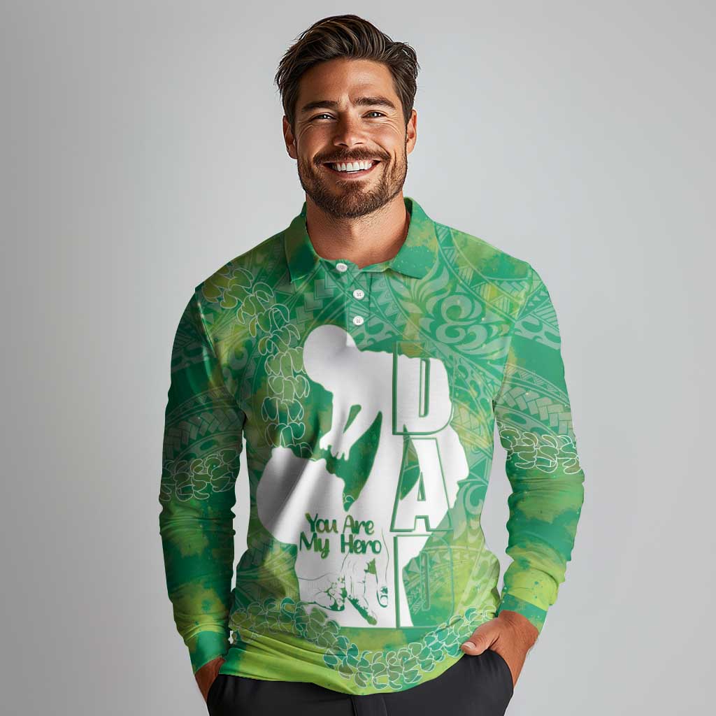 Green Polynesia Father's Day Long Sleeve Polo Shirt Dad You Are My Hero