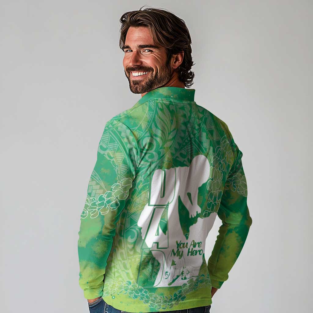Green Polynesia Father's Day Long Sleeve Polo Shirt Dad You Are My Hero