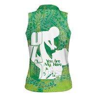 Green Polynesia Father's Day Women Sleeveless Polo Shirt Dad You Are My Hero