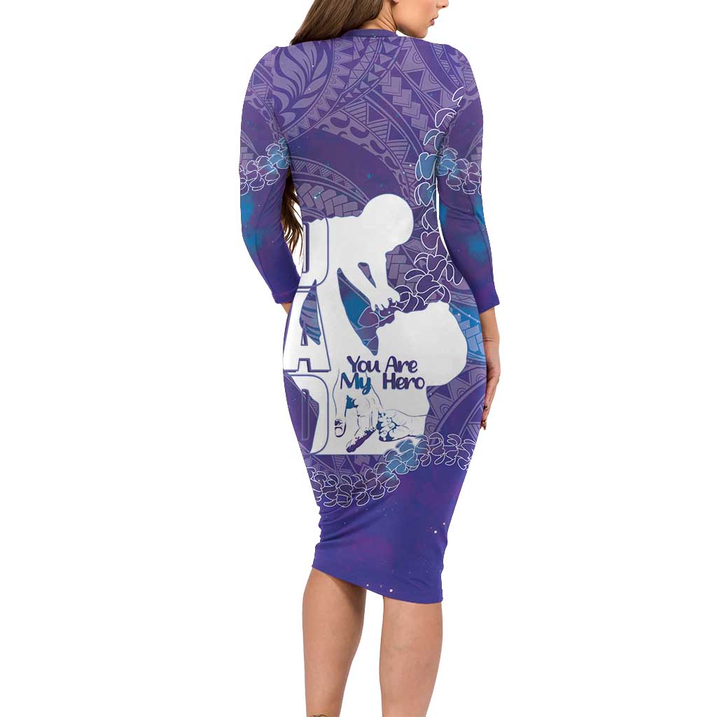 Purple Polynesia Father's Day Family Matching Long Sleeve Bodycon Dress and Hawaiian Shirt Dad You Are My Hero LT14 - Polynesian Pride