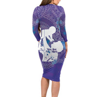 Purple Polynesia Father's Day Family Matching Long Sleeve Bodycon Dress and Hawaiian Shirt Dad You Are My Hero LT14 - Polynesian Pride