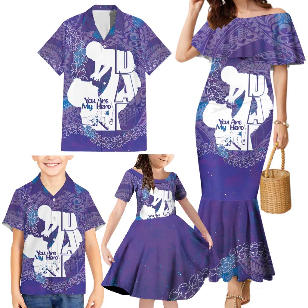 Purple Polynesia Father's Day Family Matching Mermaid Dress and Hawaiian Shirt Dad You Are My Hero LT14 - Polynesian Pride