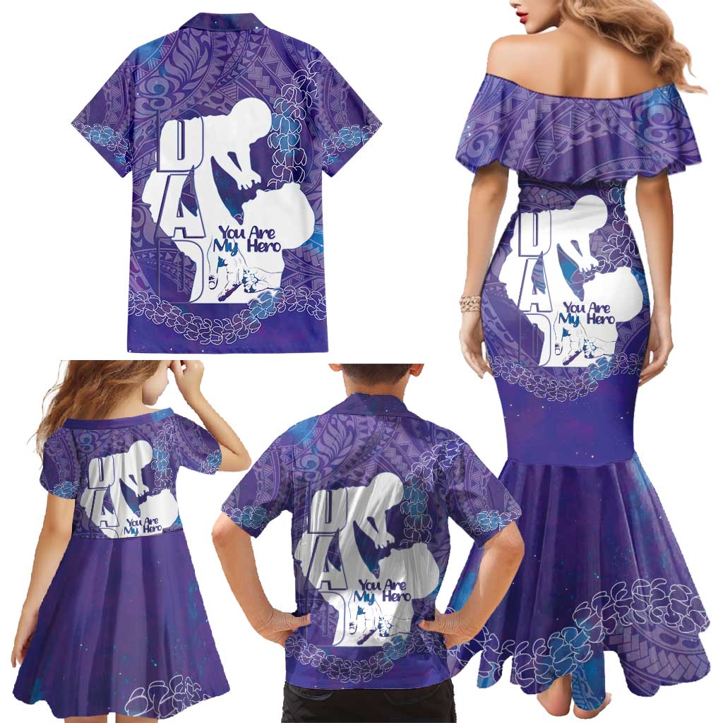 Purple Polynesia Father's Day Family Matching Mermaid Dress and Hawaiian Shirt Dad You Are My Hero LT14 - Polynesian Pride