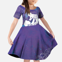 Purple Polynesia Father's Day Family Matching Off The Shoulder Long Sleeve Dress and Hawaiian Shirt Dad You Are My Hero LT14 Daughter's Dress Purple - Polynesian Pride