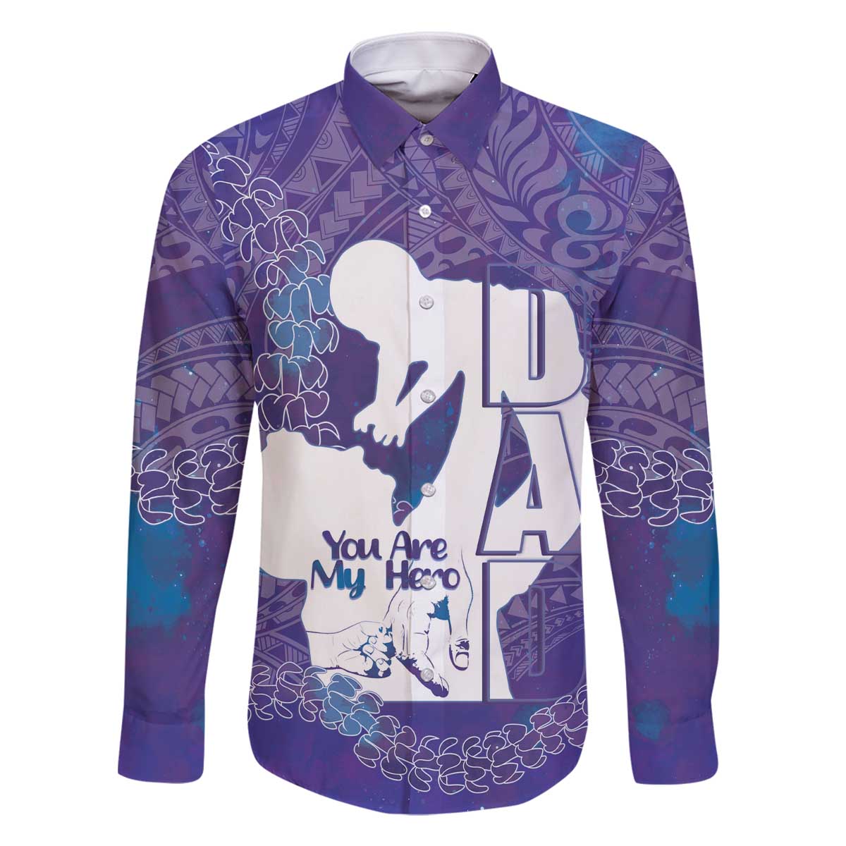 Purple Polynesia Father's Day Family Matching Off The Shoulder Long Sleeve Dress and Hawaiian Shirt Dad You Are My Hero LT14 Dad's Shirt - Long Sleeve Purple - Polynesian Pride
