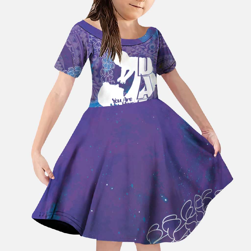 Purple Polynesia Father's Day Family Matching Off Shoulder Maxi Dress and Hawaiian Shirt Dad You Are My Hero LT14 Daughter's Dress Purple - Polynesian Pride