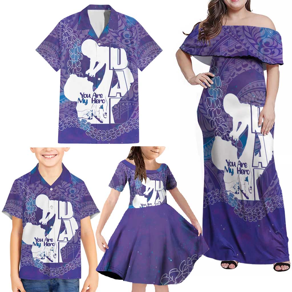 Purple Polynesia Father's Day Family Matching Off Shoulder Maxi Dress and Hawaiian Shirt Dad You Are My Hero LT14 - Polynesian Pride