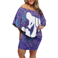 Purple Polynesia Father's Day Family Matching Off Shoulder Short Dress and Hawaiian Shirt Dad You Are My Hero LT14 Mom's Dress Purple - Polynesian Pride