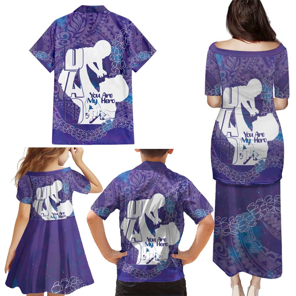 Purple Polynesia Father's Day Family Matching Puletasi and Hawaiian Shirt Dad You Are My Hero LT14 - Polynesian Pride