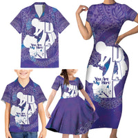 Purple Polynesia Father's Day Family Matching Short Sleeve Bodycon Dress and Hawaiian Shirt Dad You Are My Hero LT14 - Polynesian Pride