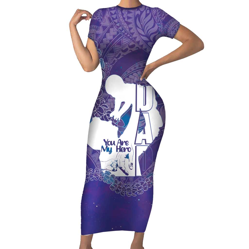 Purple Polynesia Father's Day Family Matching Short Sleeve Bodycon Dress and Hawaiian Shirt Dad You Are My Hero LT14 Mom's Dress Purple - Polynesian Pride