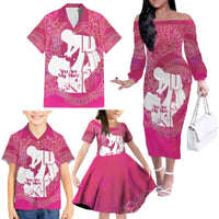 Pink Polynesia Father's Day Family Matching Off The Shoulder Long Sleeve Dress and Hawaiian Shirt Dad You Are My Hero LT14 - Polynesian Pride
