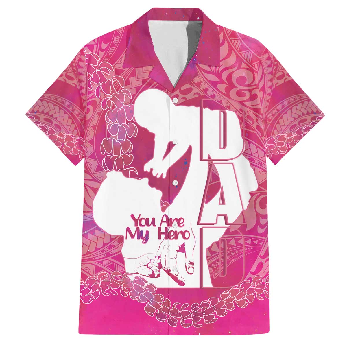 Pink Polynesia Father's Day Family Matching Off The Shoulder Long Sleeve Dress and Hawaiian Shirt Dad You Are My Hero LT14 Dad's Shirt - Short Sleeve Pink - Polynesian Pride