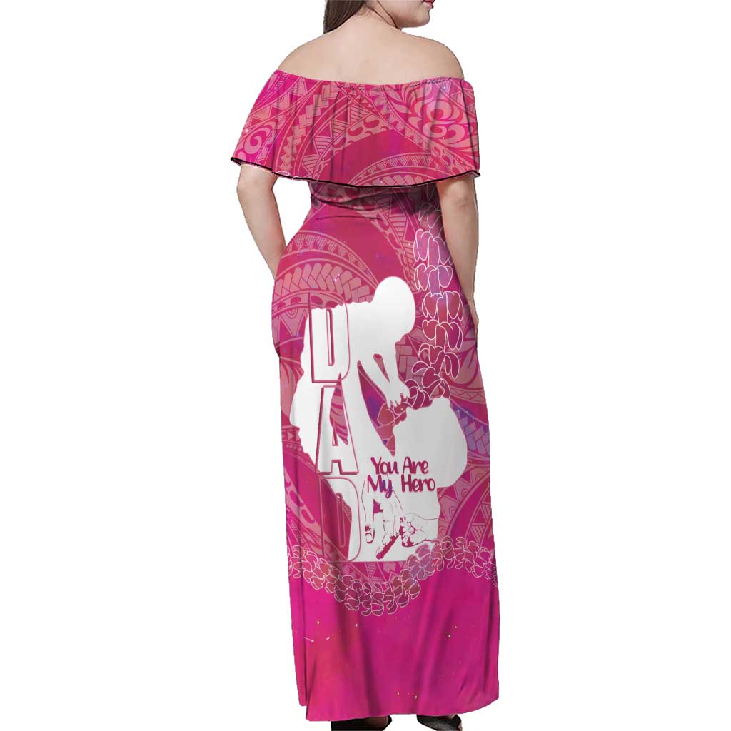 Pink Polynesia Father's Day Family Matching Off Shoulder Maxi Dress and Hawaiian Shirt Dad You Are My Hero LT14 - Polynesian Pride