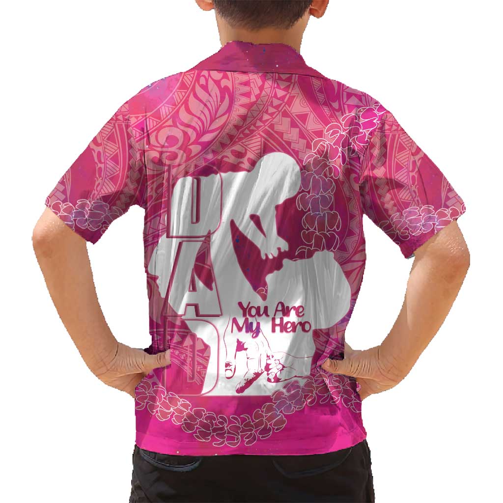 Pink Polynesia Father's Day Family Matching Off Shoulder Short Dress and Hawaiian Shirt Dad You Are My Hero LT14 - Polynesian Pride